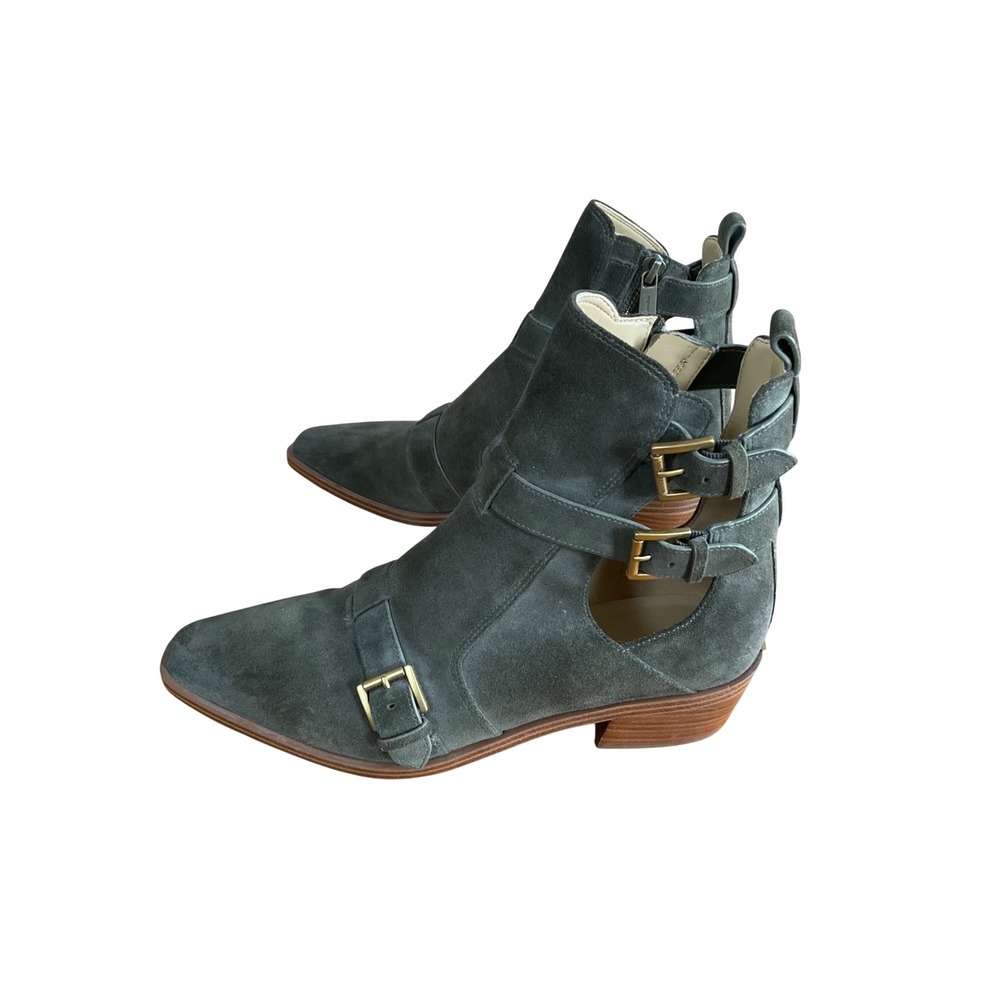 Michael Kors Western Boho Ankle Boots Women 8M Olive Green Suede Buckle Cutout